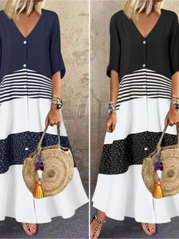 Sexy V-neck Fashion Printed Long