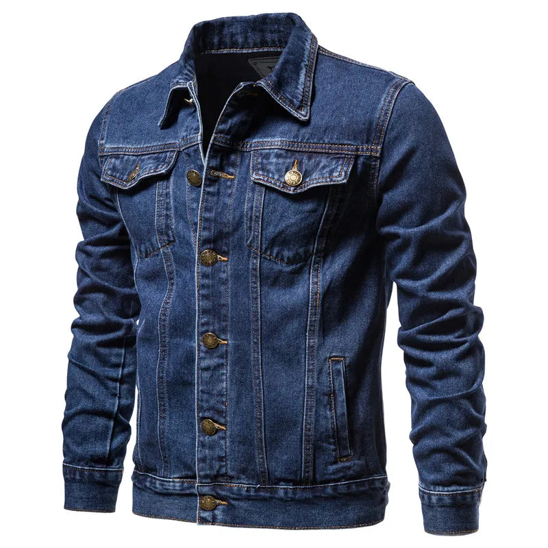 Men Solid Denim Jackets Fashion Motorcycle Vintage Jeans Jackets