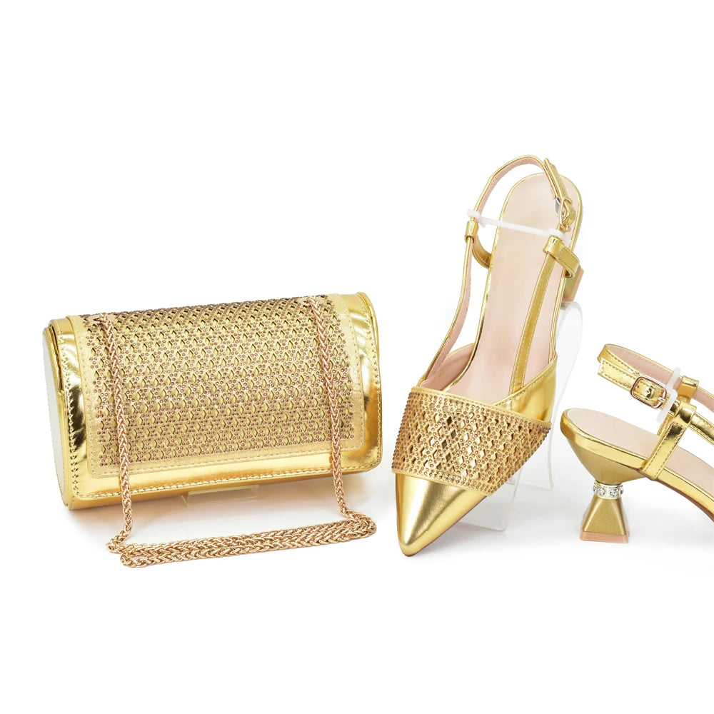 New Arrival Women Italian Shoes and Matching Bags Sets Decorated