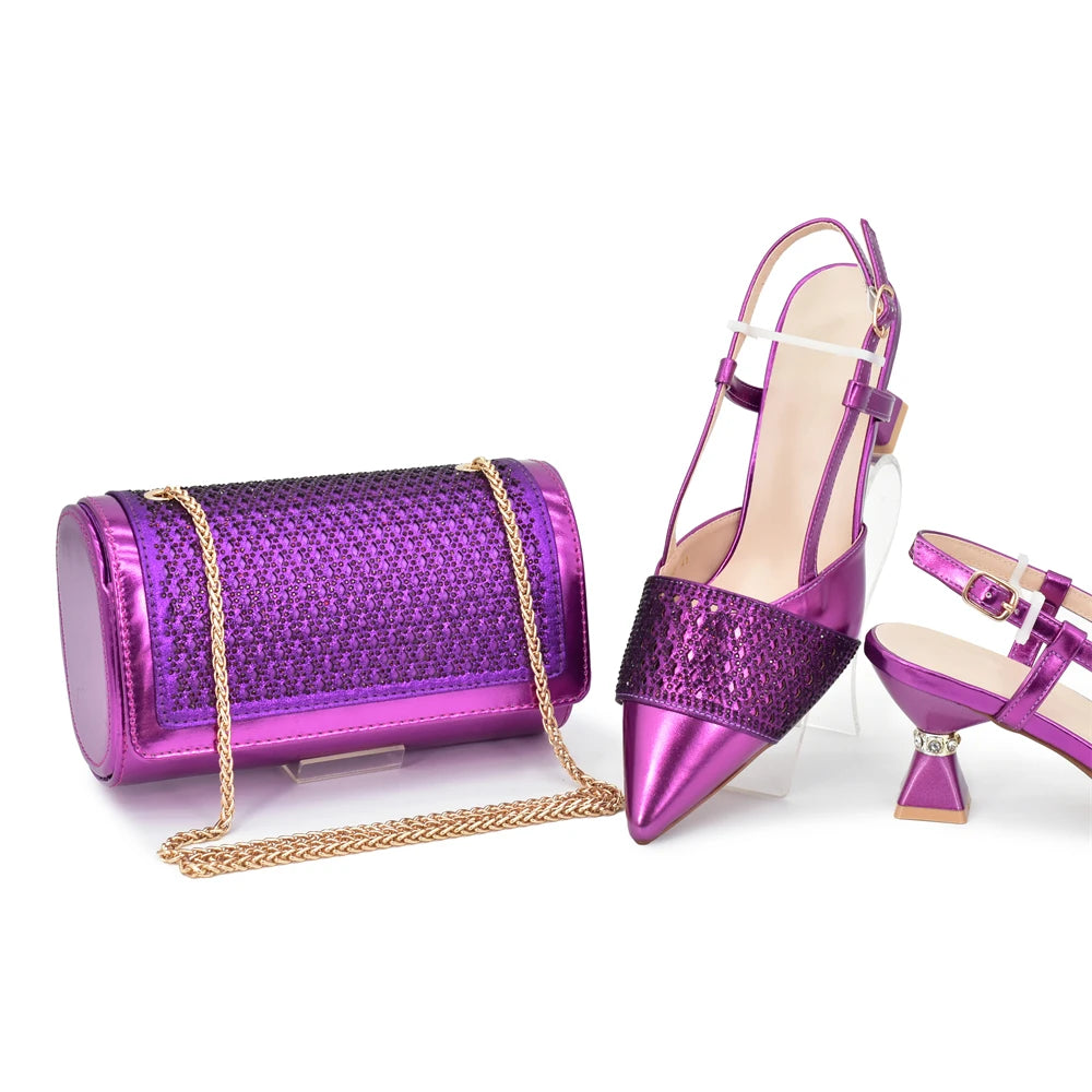 New Arrival Women Italian Shoes and Matching Bags Sets Decorated