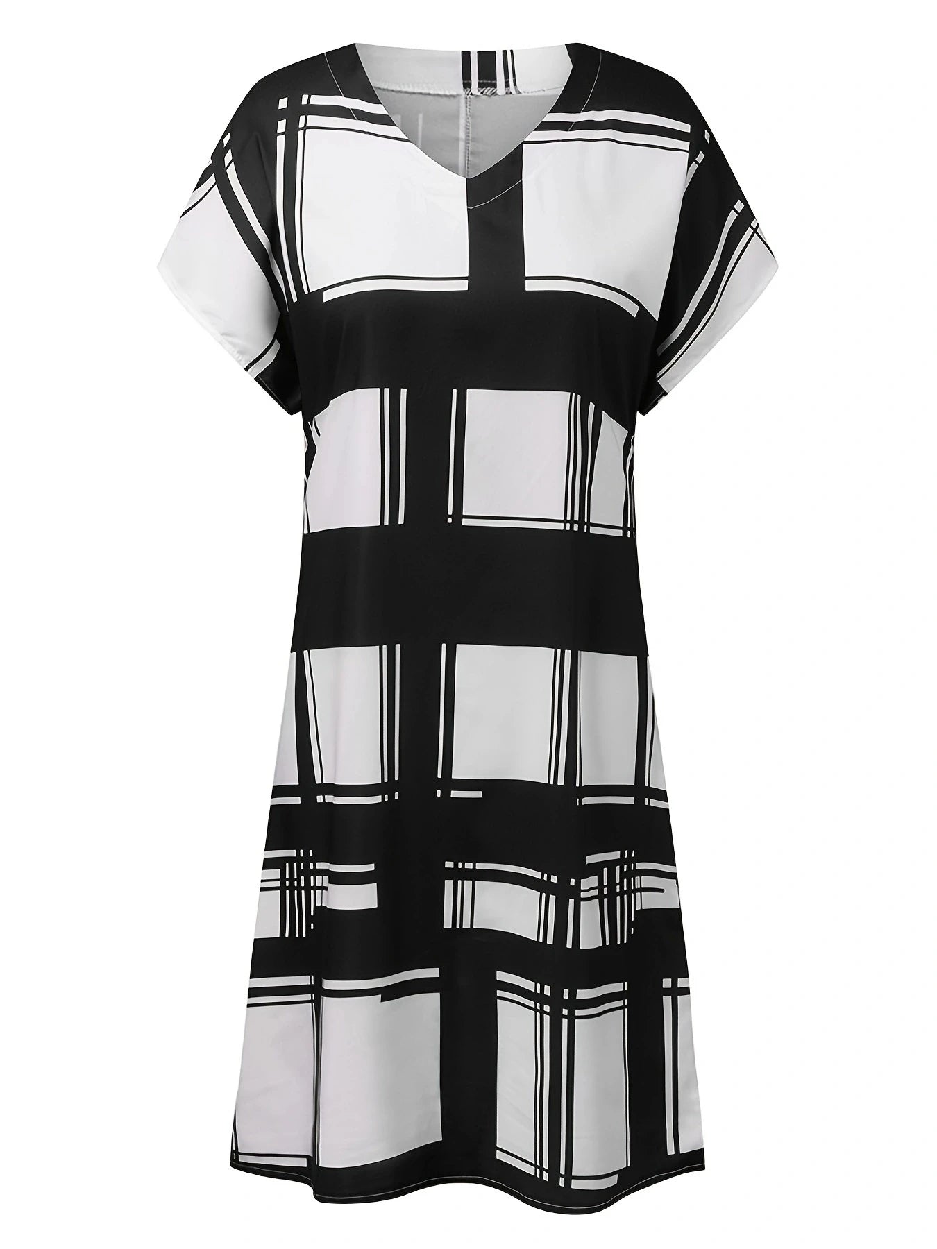 Women Fashion Geometric Printed Short Sleeve Summer Dress