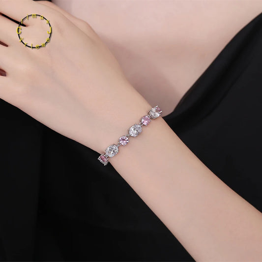 Fashionable Full Diamond Colorful Treasure Simple, Light Luxury, High Grade, Round  Diamond Bracelet