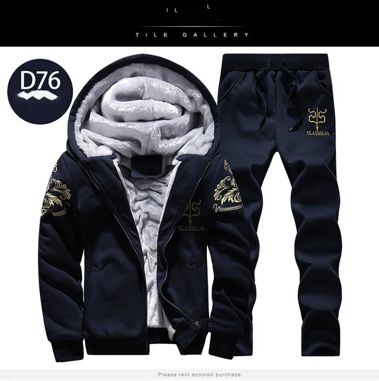 Men's autumn and winter sports set hooded casual cardigan jacket outdoor thickened warm sport
