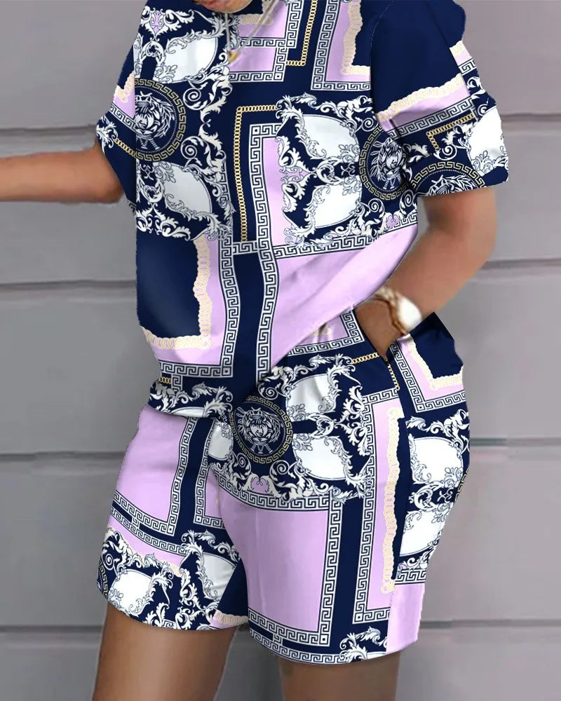 Sexy  T-shirt Blouses 2 Piece Sets Suit O-neck Backless Tops 2 Piece Sets