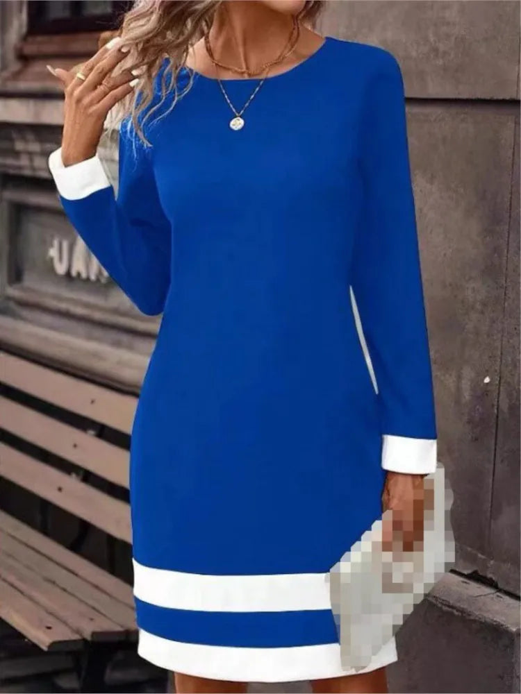 Blocked Dress Long Sleeved Round Neck