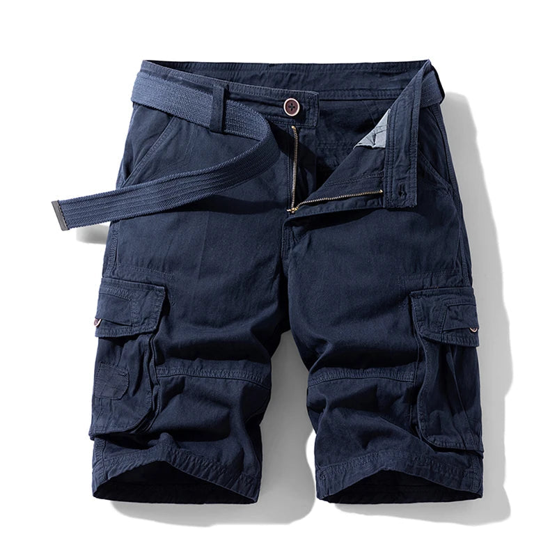 Men Summer Outdoor Leisure Buttons Cargo Style Shorts  Solid Straight Cotton Comfortable Fashion