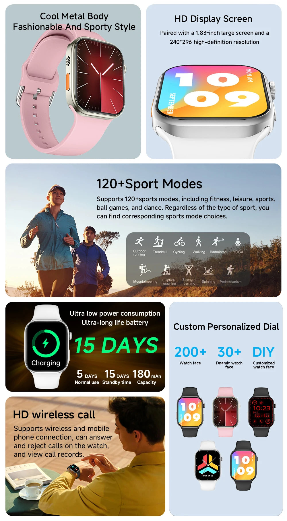 NEW Smartwatch 1.83"HD Screen Sleep&Health Monitoring Bluetooth Call Multi-Sport Modes Unisex
