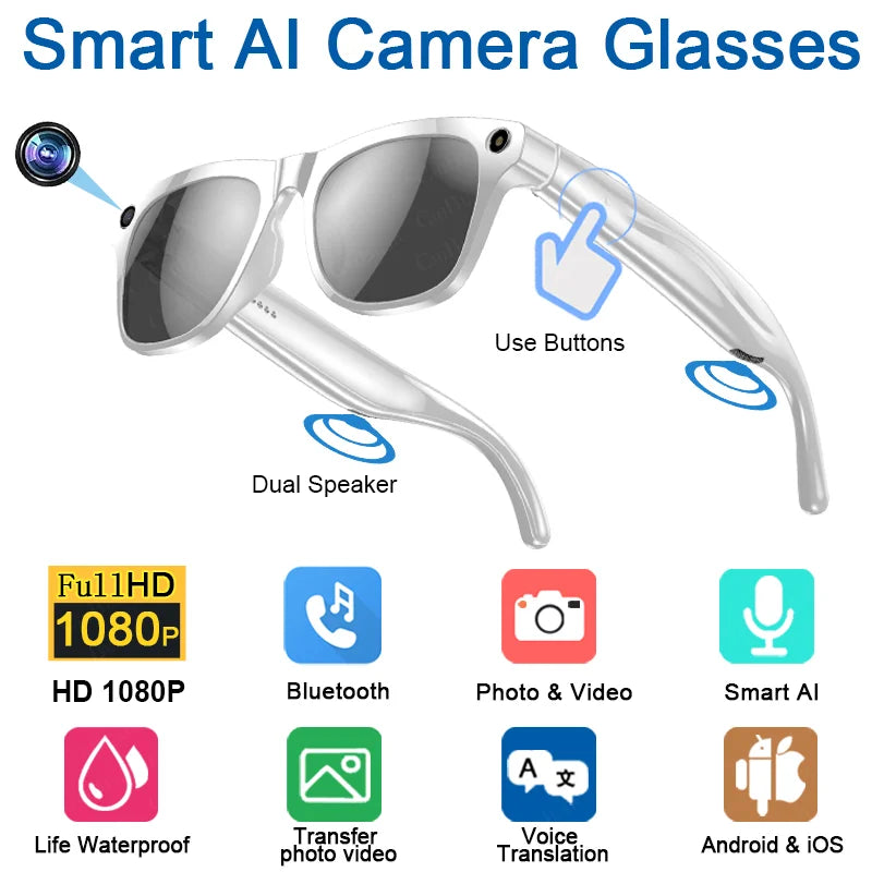 4K HD AI Smart Glasses Chat GPT 100MP Camera Bluetooth Call 260Mah Battery Voice Assistant  Control Smart Glasses