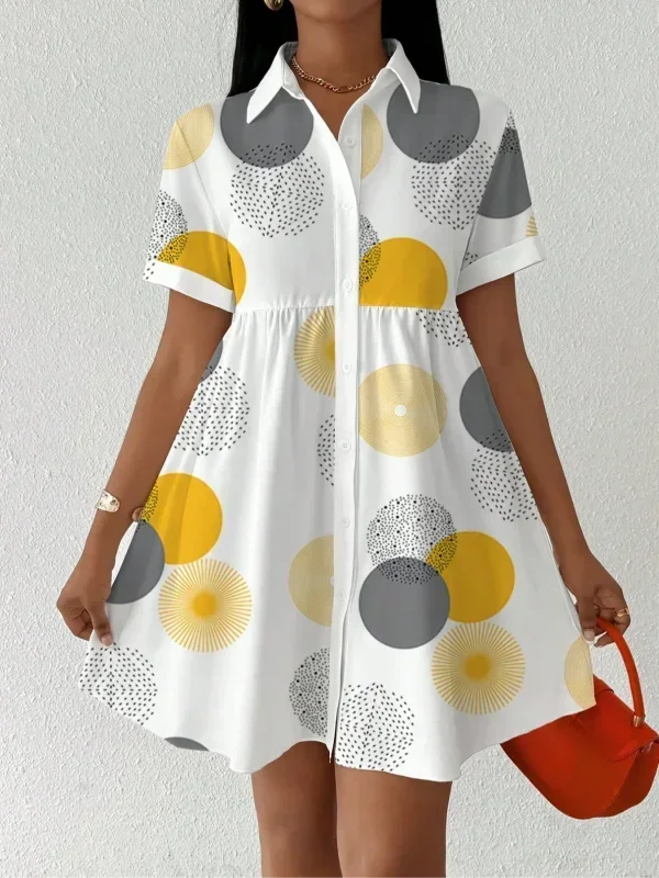 Summer Fashion Button-Up Lapel Collar Short Sleeves
