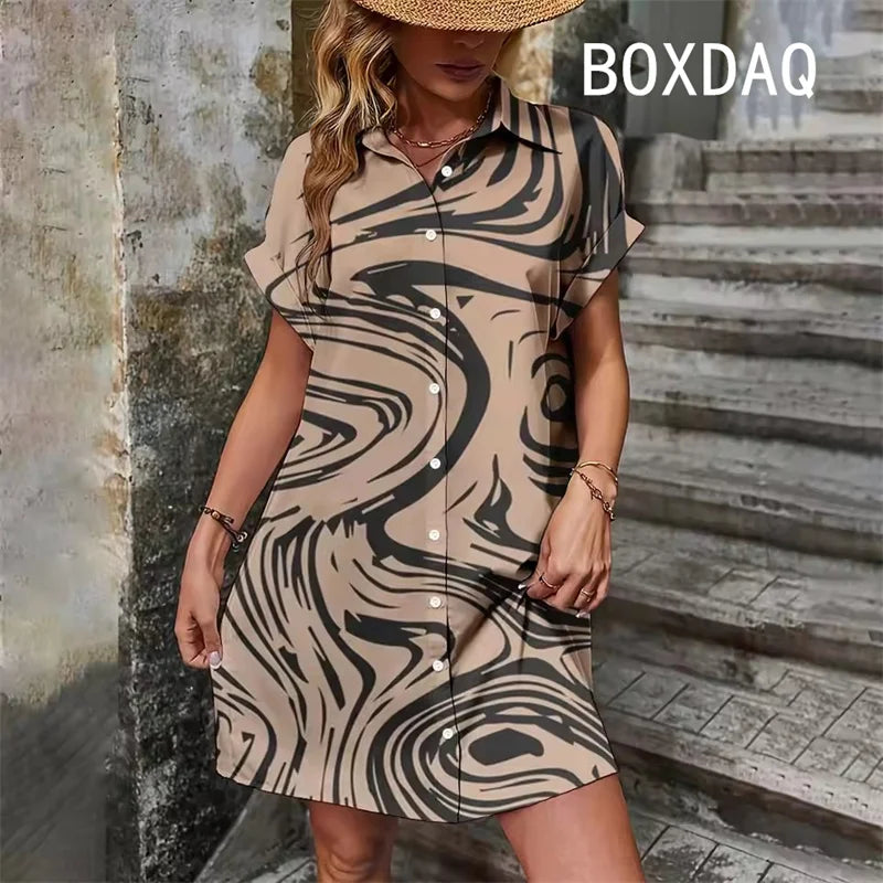 Summer Short Sleeve With Button Lapel Casual Dress