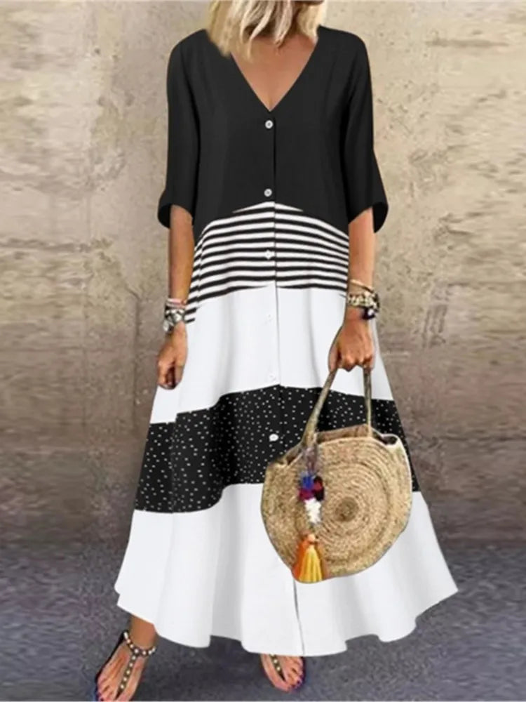Sexy V-neck Fashion Printed Long