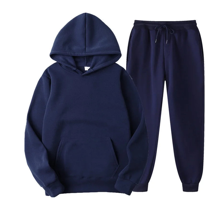 Winter New Solid Color Hoodie+pants  Sports Tracksuit