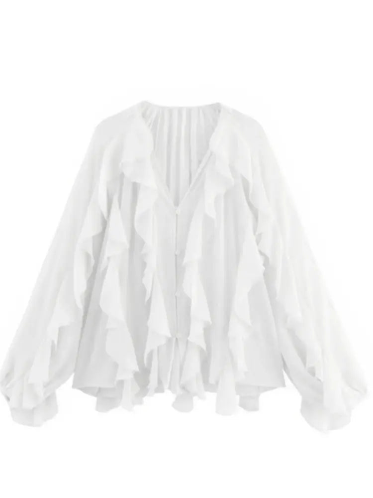 Loose Long Sleeve Layered Shirts Office Lady Vintage V-neck T