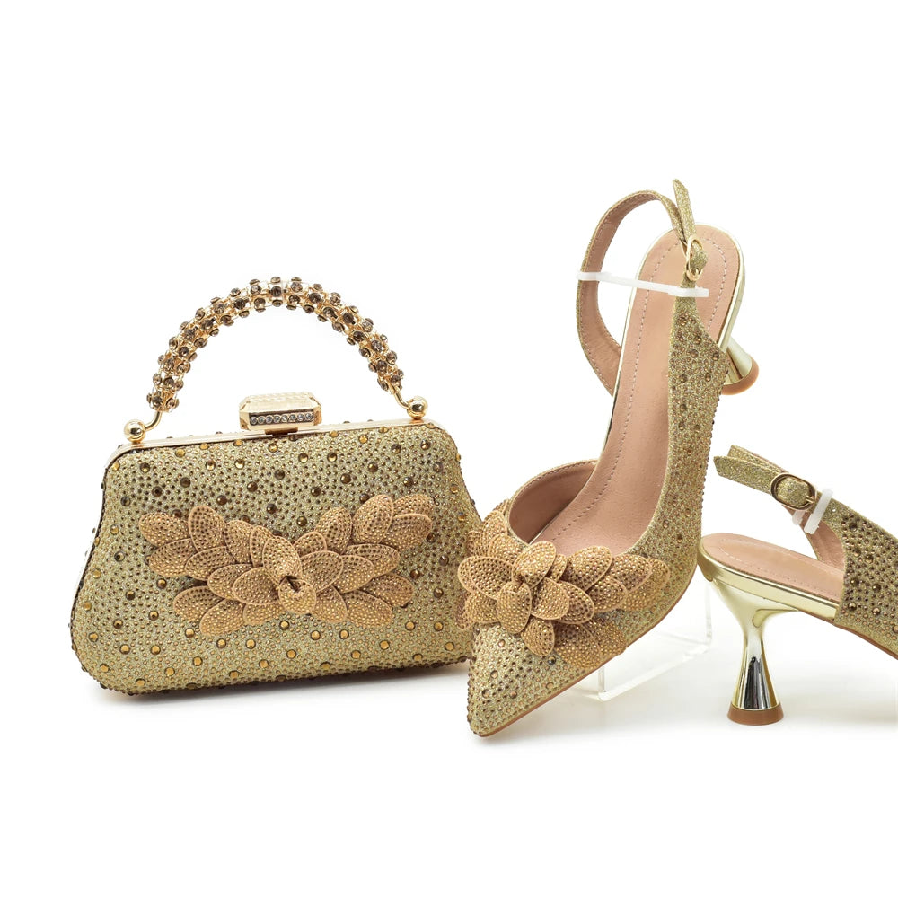 Medium Heeled Sandals for Women Fashion Wedding Party Shoes and Bags Set