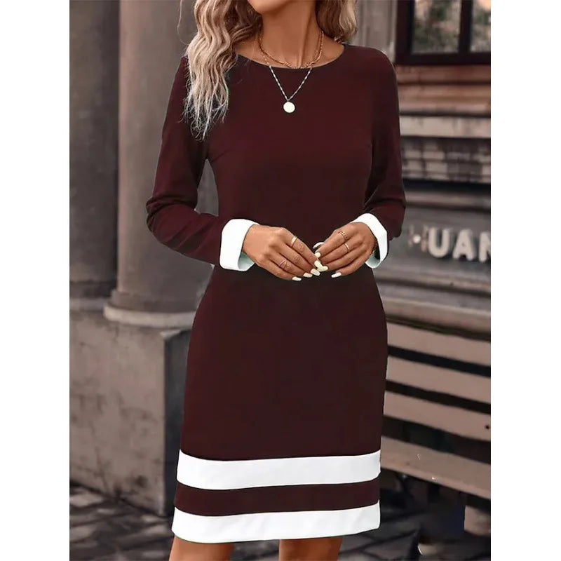 Blocked Dress Long Sleeved Round Neck