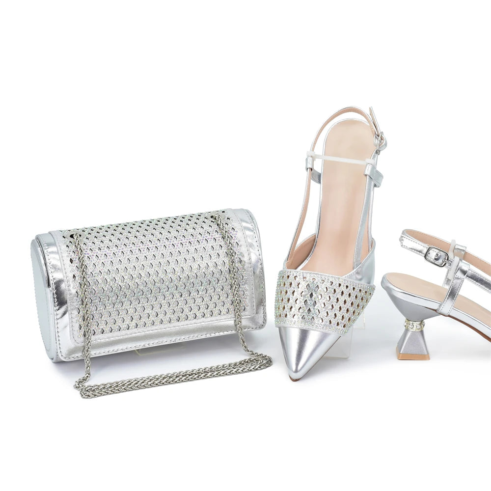 New Arrival Women Italian Shoes and Matching Bags Sets Decorated