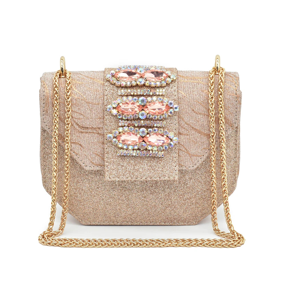Latest Party Shoes and Bags To Match  Pointed Toe Rhinestone Shoe and Bag Set for Wedding