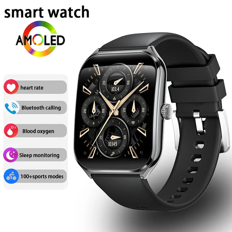 New Ultra Thin Smart Watch 1.96" AMOLED HD Pixel Display Always Show Time BT Call Reminder