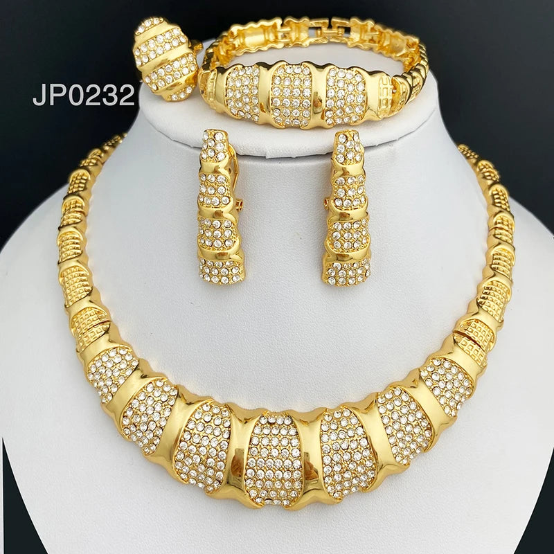 Jewelry Set  18K Gold Plated Luxury Necklace Earrings Bracelet And Ring Set