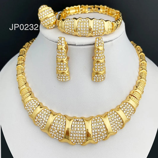 Jewelry Set  18K Gold Plated Luxury Necklace Earrings Bracelet And Ring Set