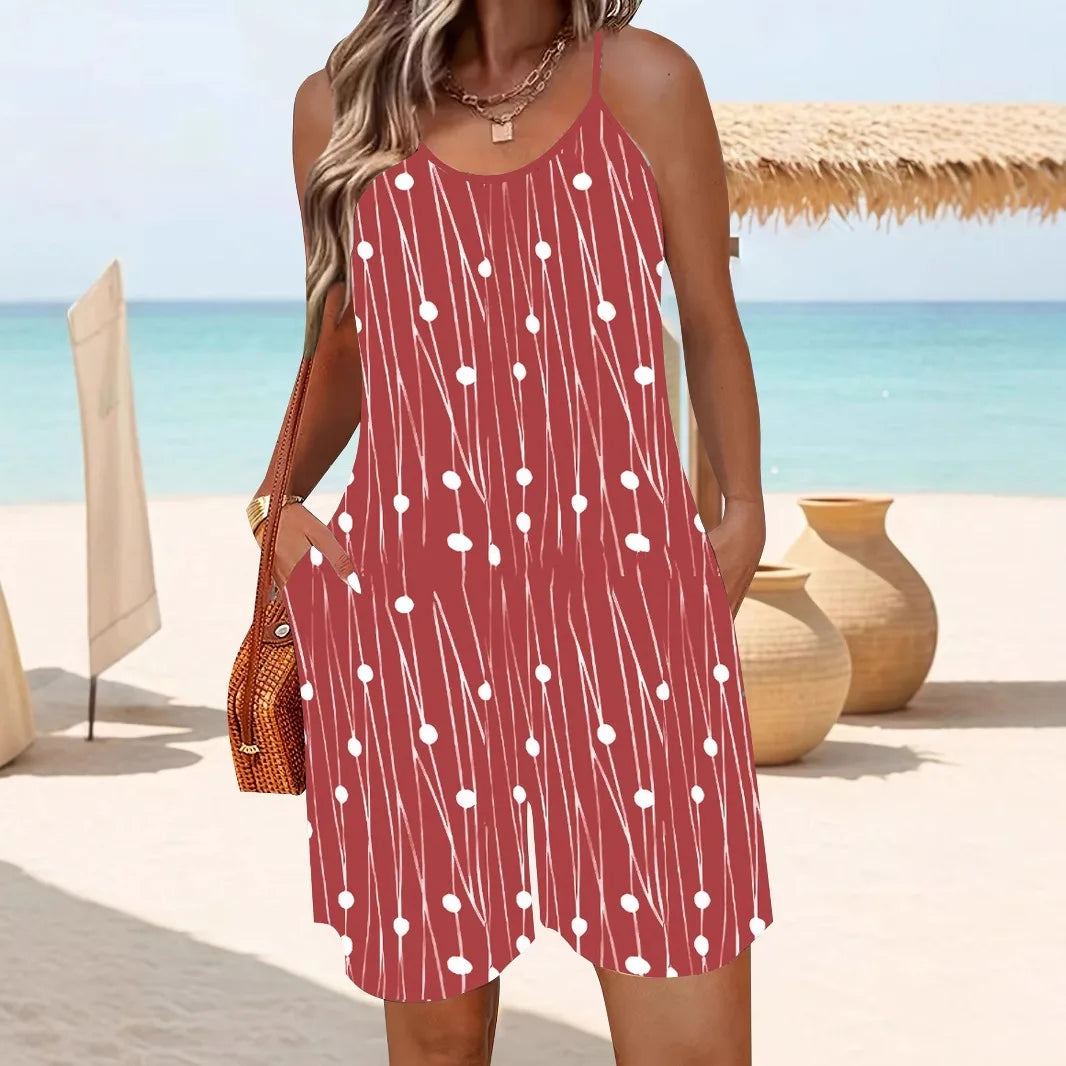 Sexy Jumpsuit Sleeveless Striped Print Loose Short  Casual Romper
