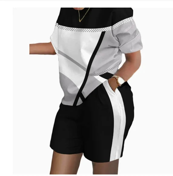 Sexy  T-shirt Blouses 2 Piece Sets Suit O-neck Backless Tops 2 Piece Sets