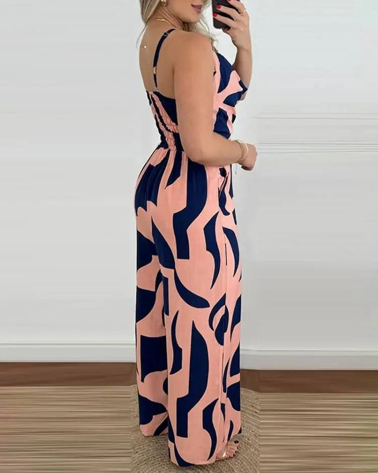 Women's Jumpsuit Overalls Sleeveless V-neck Open Back Wide Leg