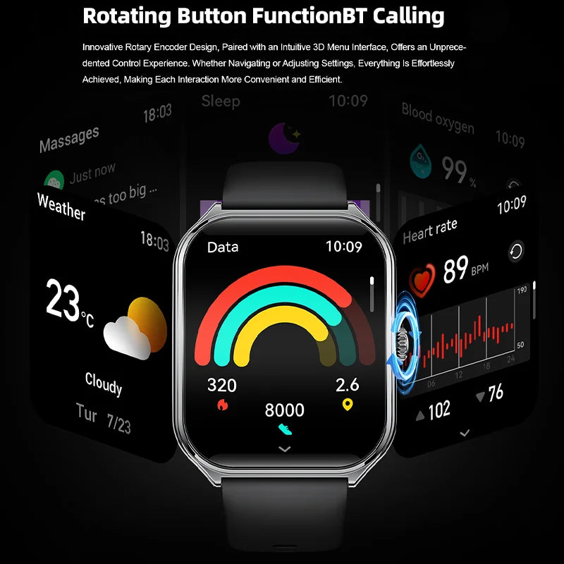 New Ultra Thin Smart Watch 1.96" AMOLED HD Pixel Display Always Show Time BT Call Reminder