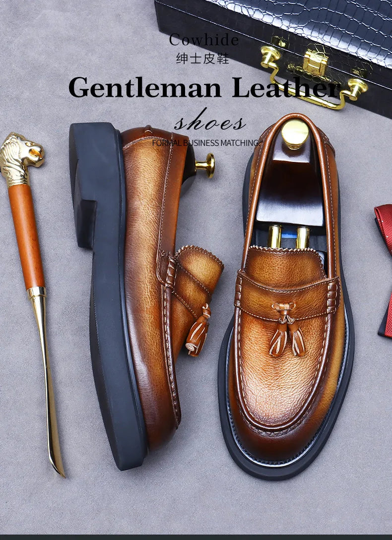 Soft Leather Elegant Mens Dress Loafers Shoes Luxury Genuine Leather Shoes