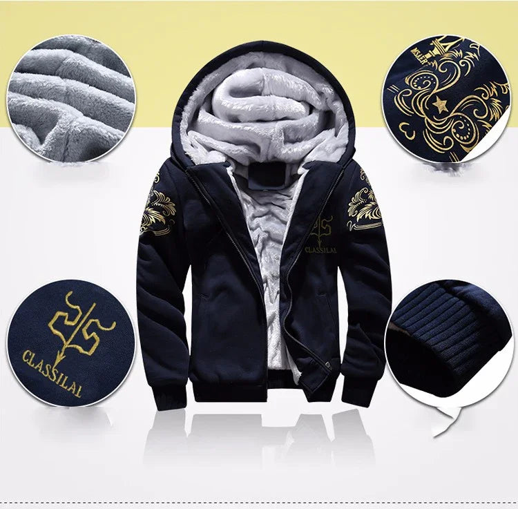 Men's autumn and winter sports set hooded casual cardigan jacket outdoor thickened warm sport