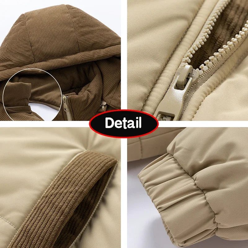 Winter  Outdoor Removable Hooded Windbreak Jacket  Warm Solid Jacket For Men