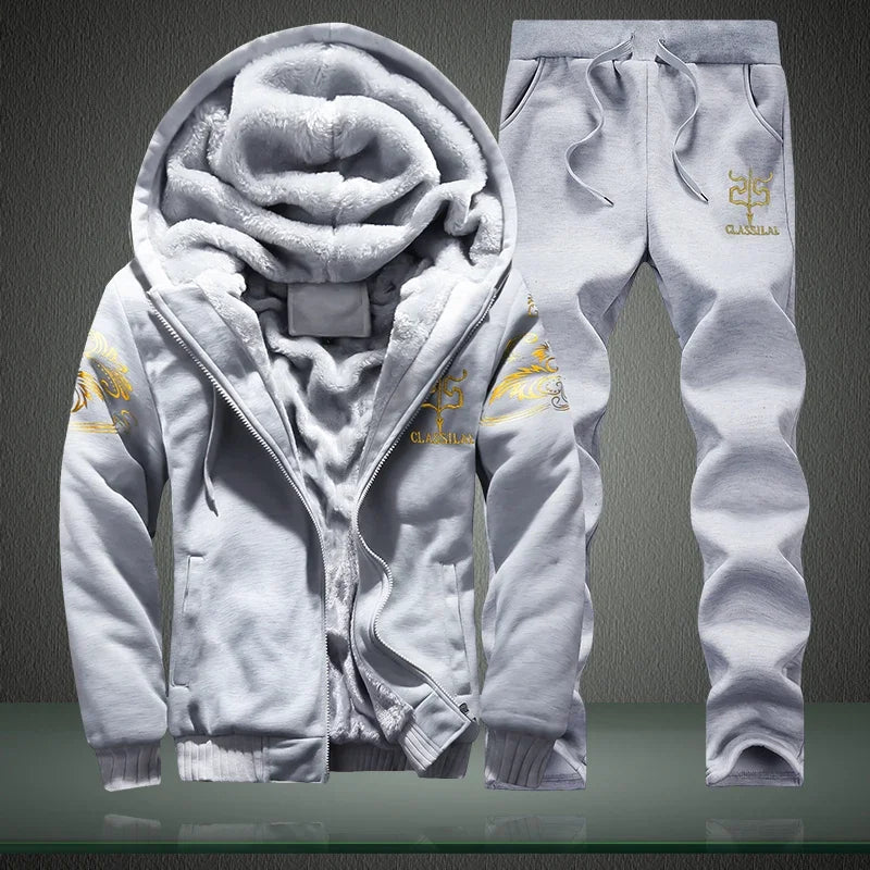 Men's autumn and winter sports set hooded casual cardigan jacket outdoor thickened warm sport