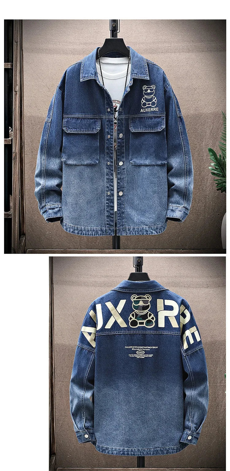 Men's Gradient Denim Jacket Youth Fashion Trend Print Casual Versatile Jacket Clothing