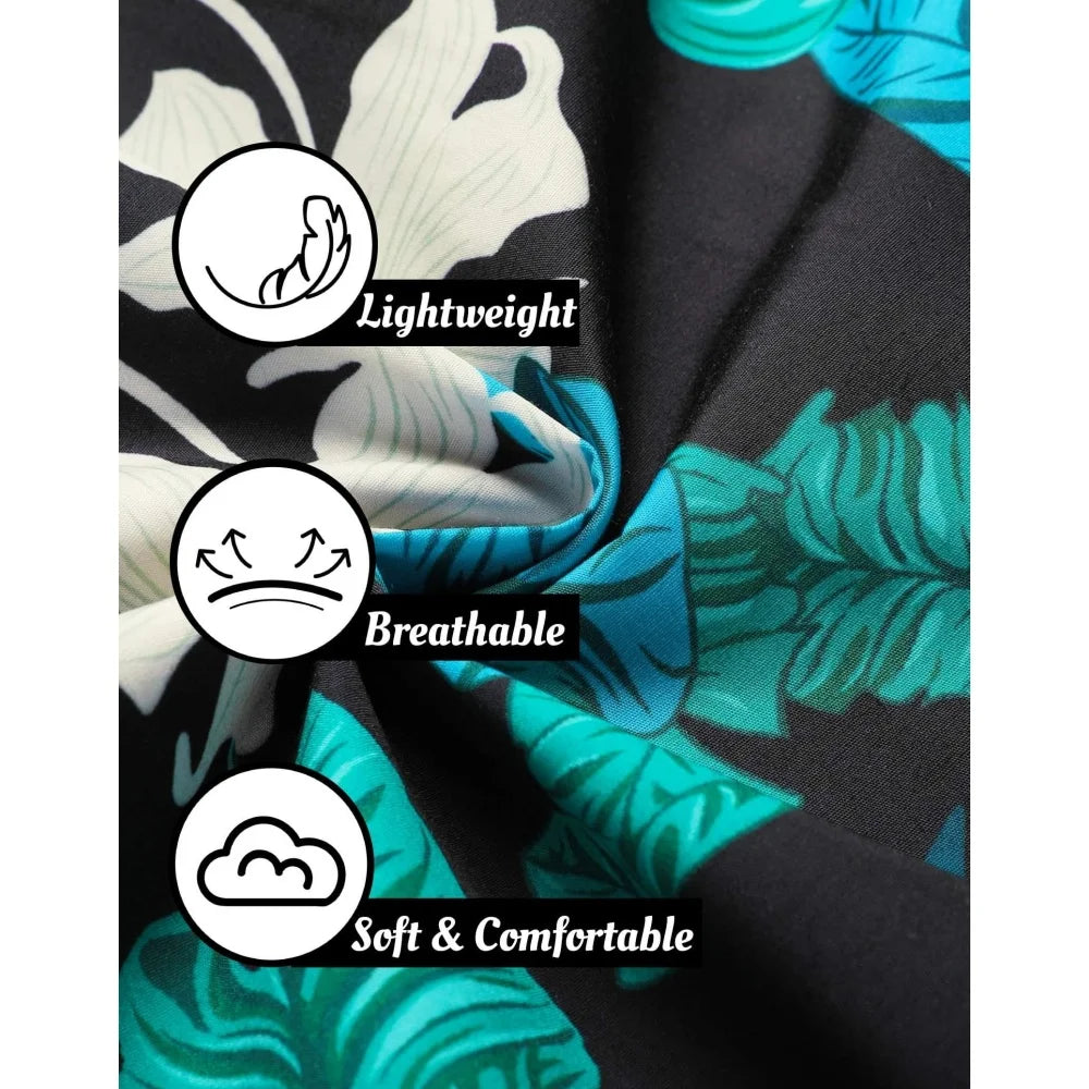 Men's Summer Patchwork Printed Button  Sleeve Shirt Tropical Vacation