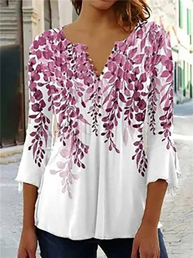 Summer Street Fashion Button-Down Comfortable Seven-Quarter Sleeve Top