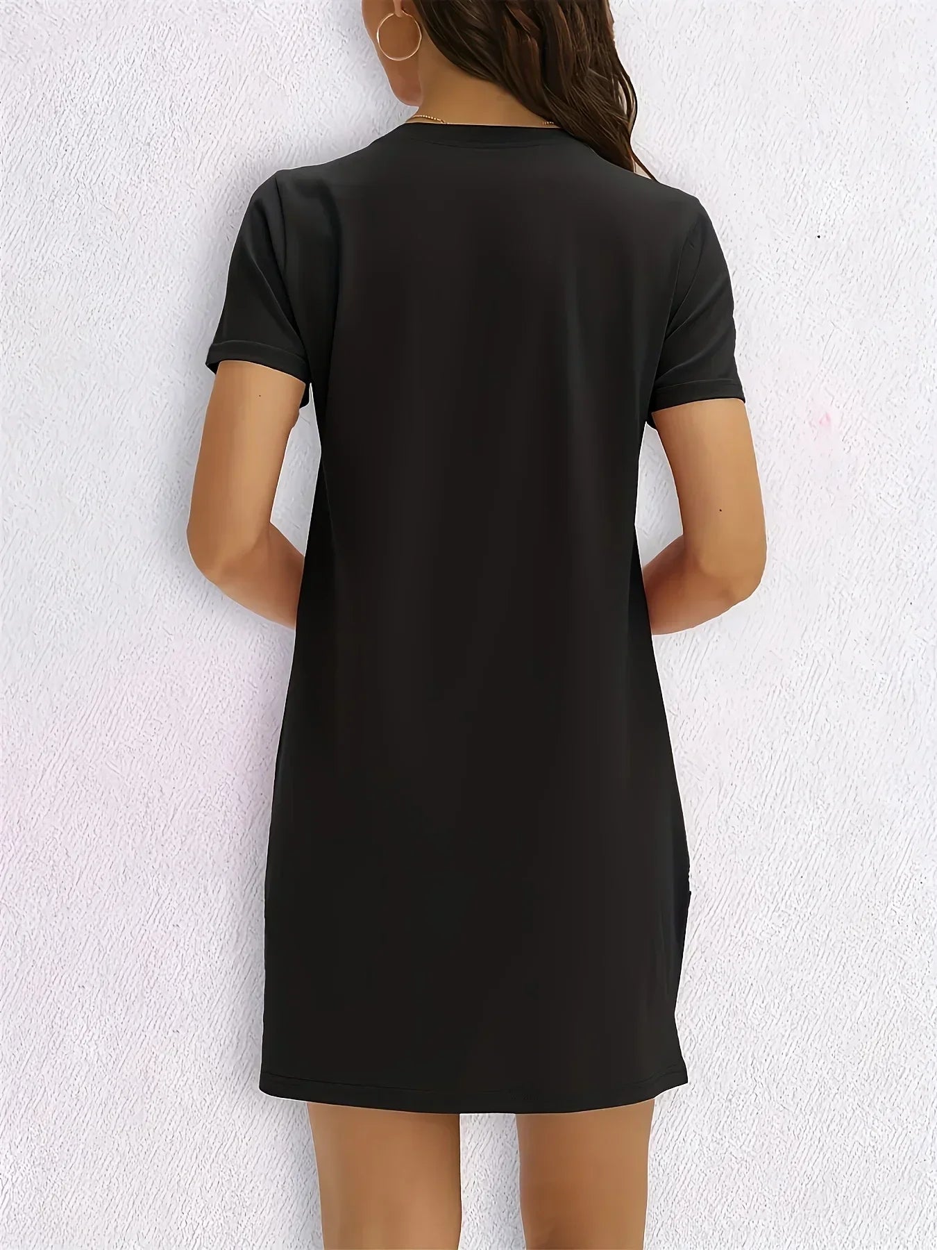 Knit TShirt Dress with Heart  Print Crew Neck Short Sleeve Fashionable