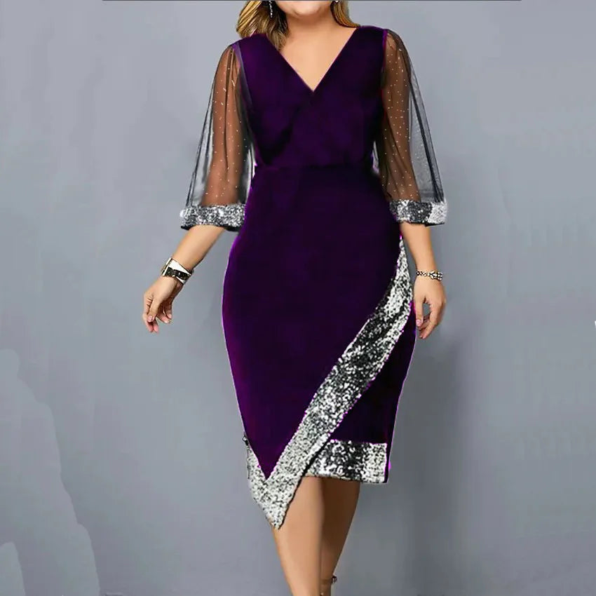 Gold Velvet Quarter Sleeve Dress