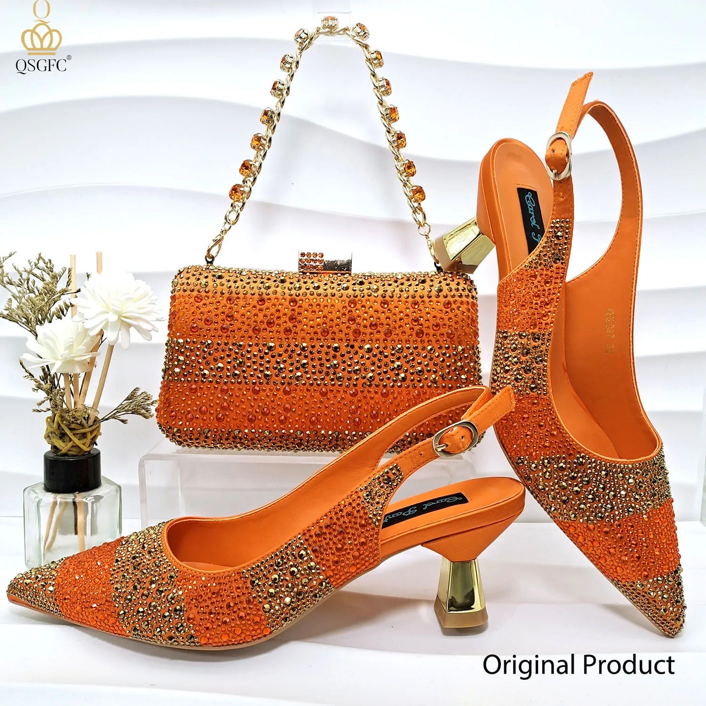 Italian Design Green Shoes And Bag Set Decorated with Rhinestone Handbag Wedding Party