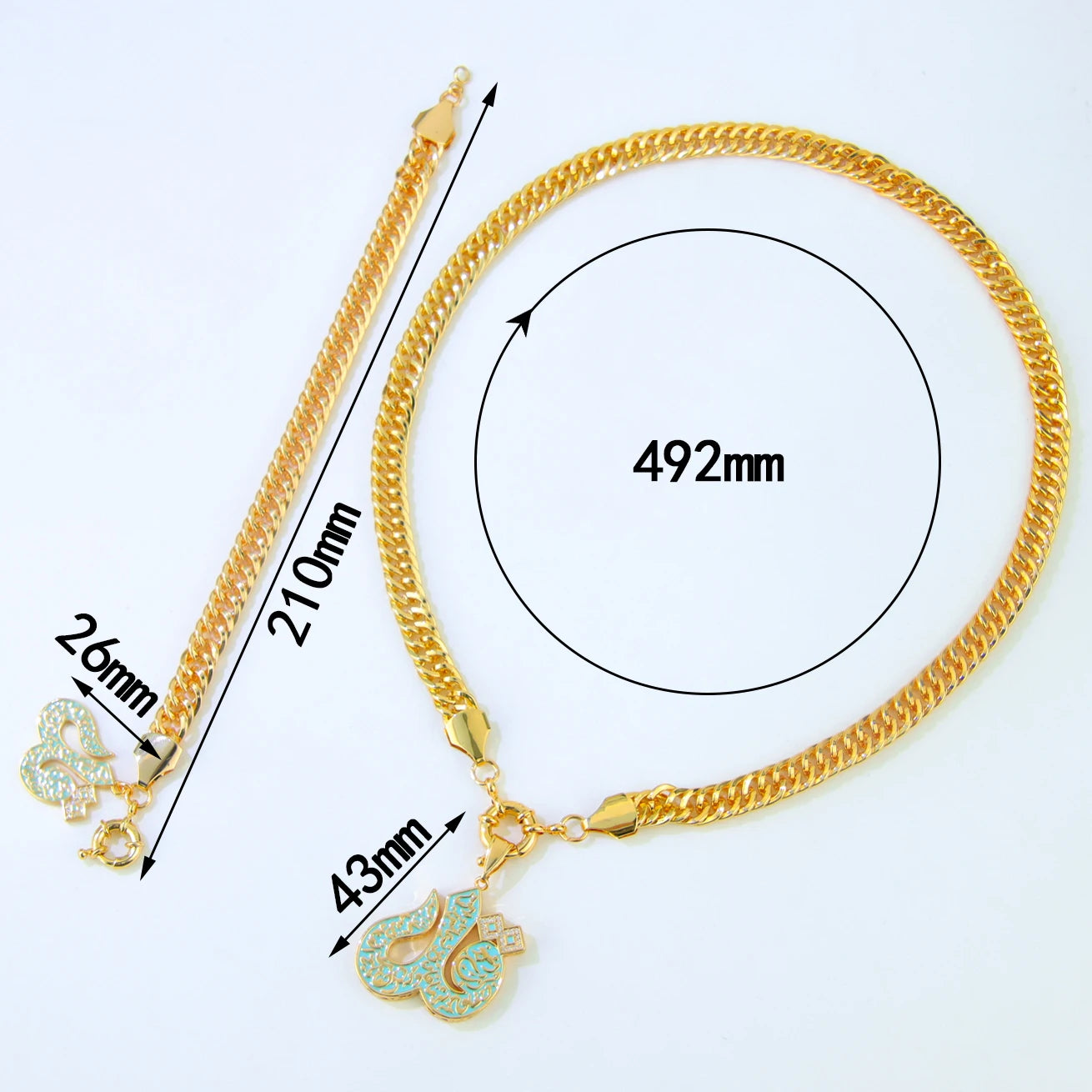 Luxury Gold Color Necklace Bracelet 21k Gold Plated Jewelry