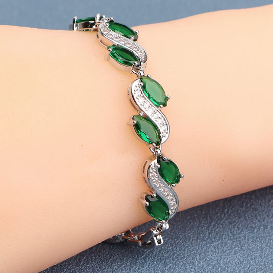 Silver Charm Green Cubic Zircon Bracelets For Women Wedding Jewelry 18+2CM Length
