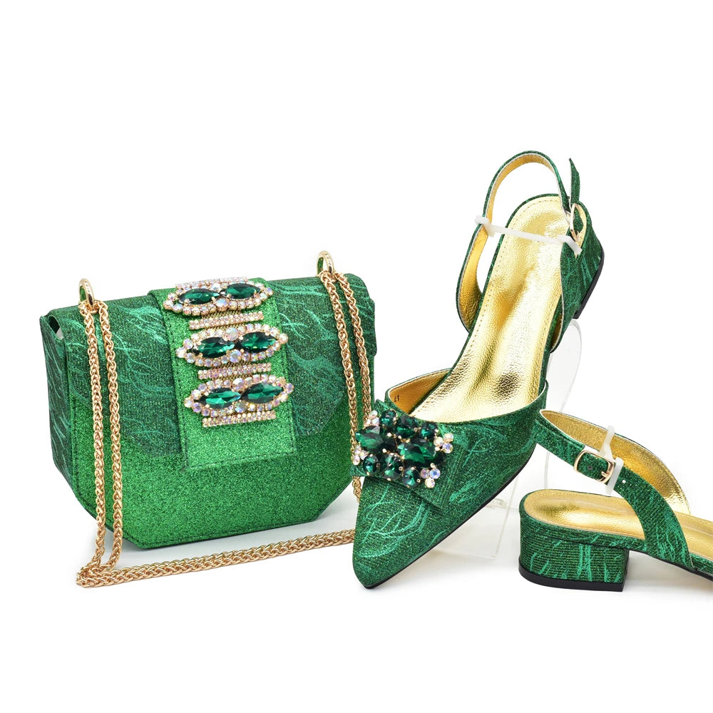 Latest Party Shoes and Bags To Match  Pointed Toe Rhinestone Shoe and Bag Set for Wedding