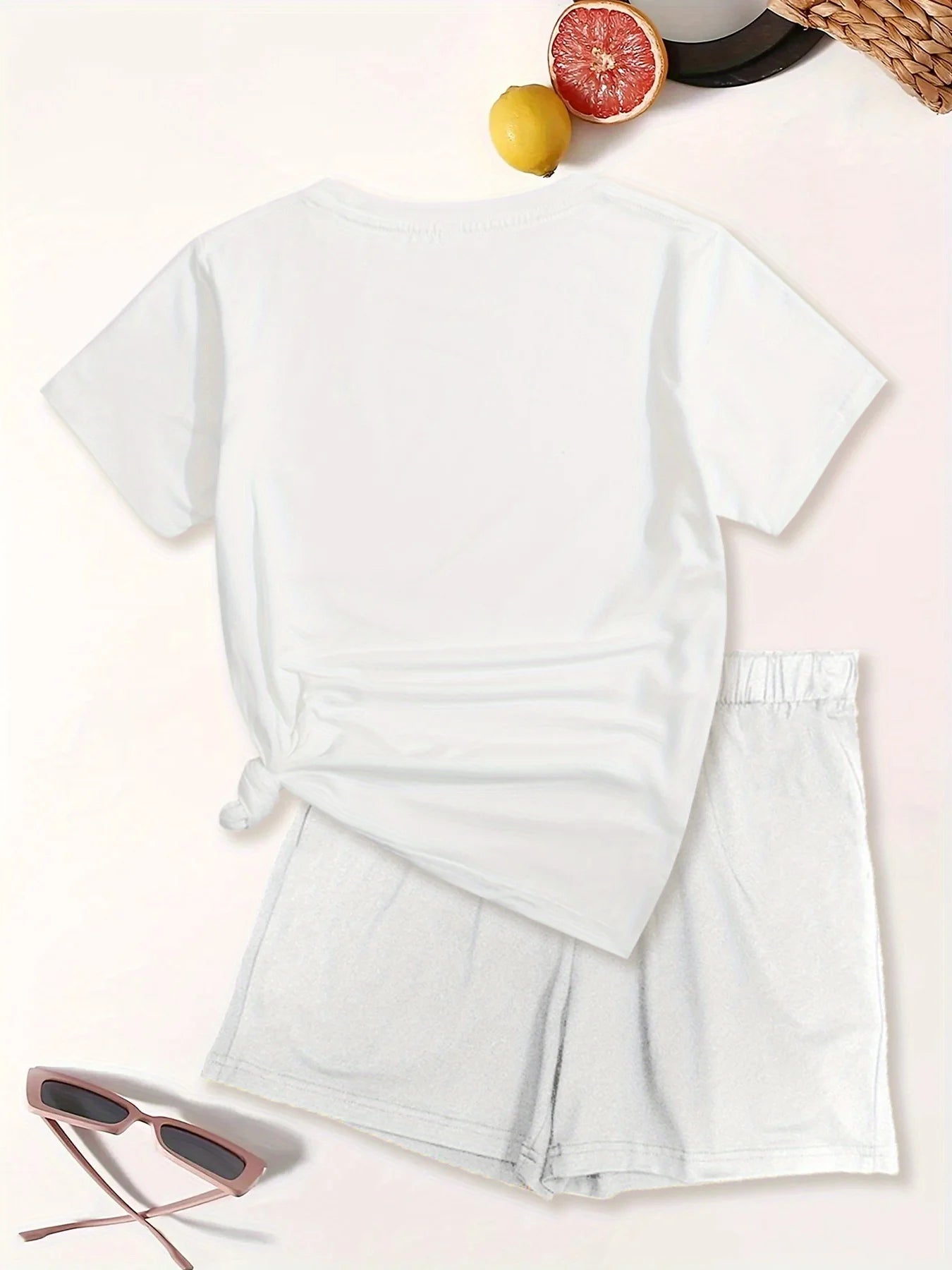 Heart-shaped cross print  loose round neck short sleeved T-shirt