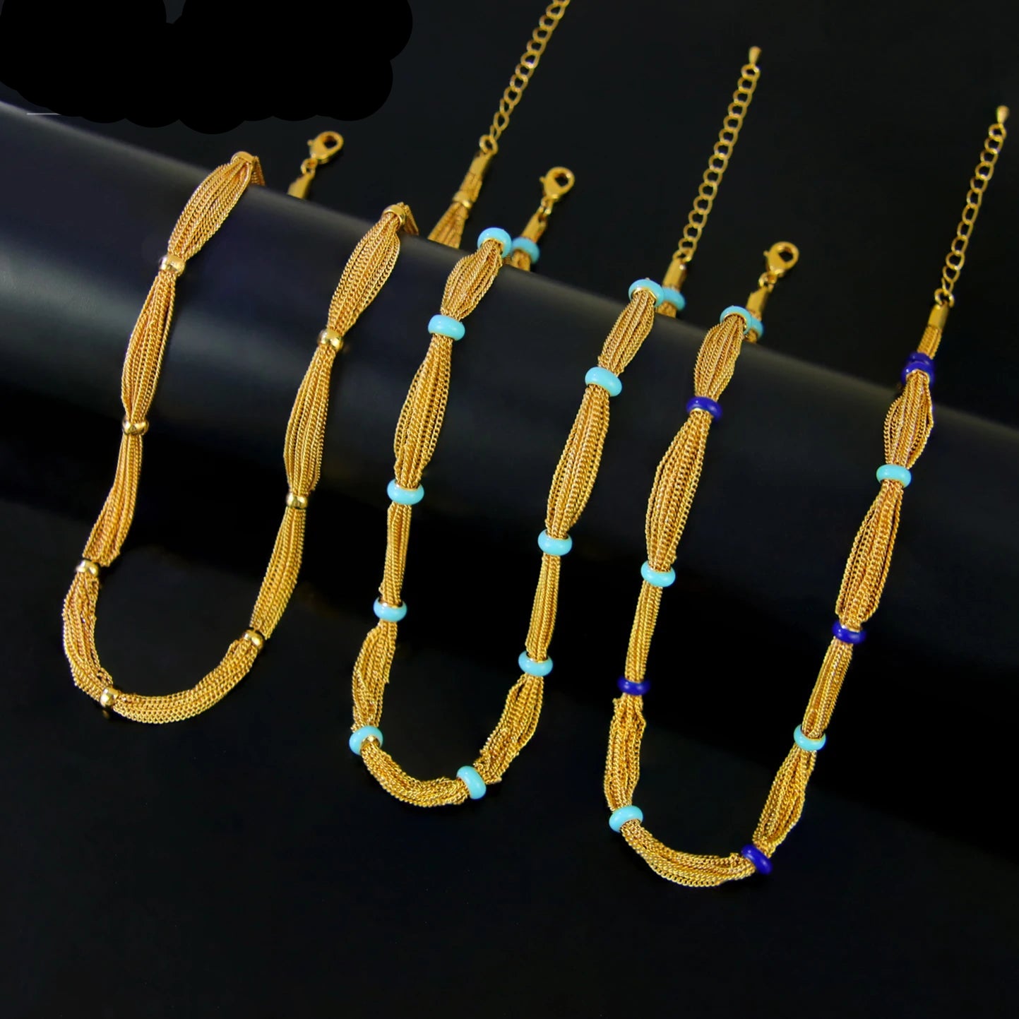 21k Gold Plated Multi Chains Necklace Bracelet Earrings
