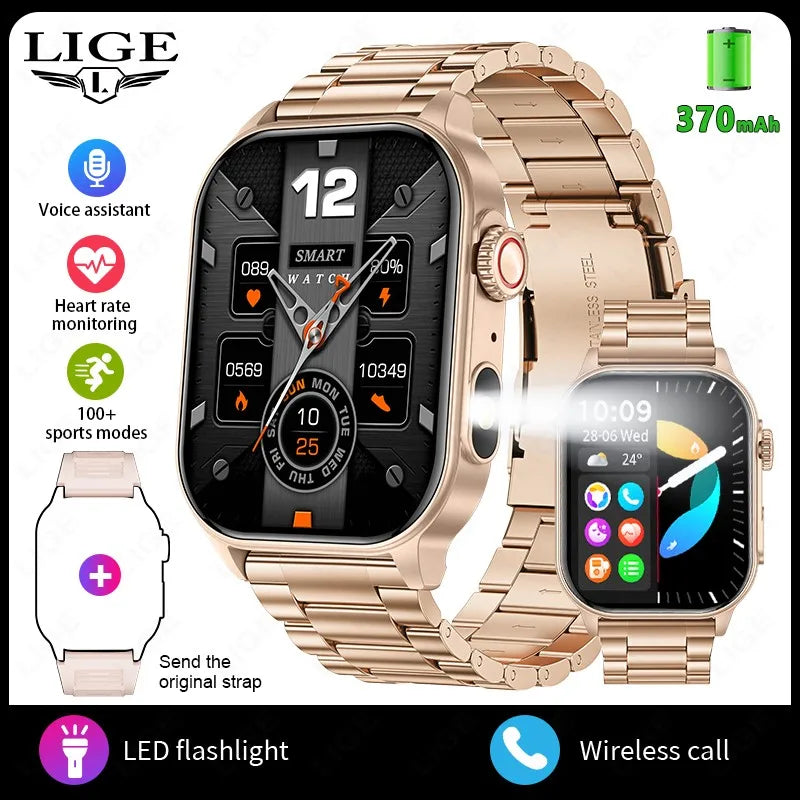 Unisex Smart Watch Flashlight 2.01" HD Large Screen AI Voice Bluetooth Call Sport And Health Monitor