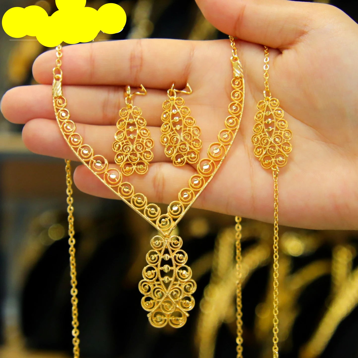 Classic  Jewelry Set 21k Gold Plated Necklace Bracelet Earrings