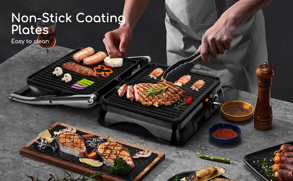 Electric Grill, Sandwich Maker, Non-Stick Coating, Temperature Regulator, 180º Opening, Bpa Free, 2000W