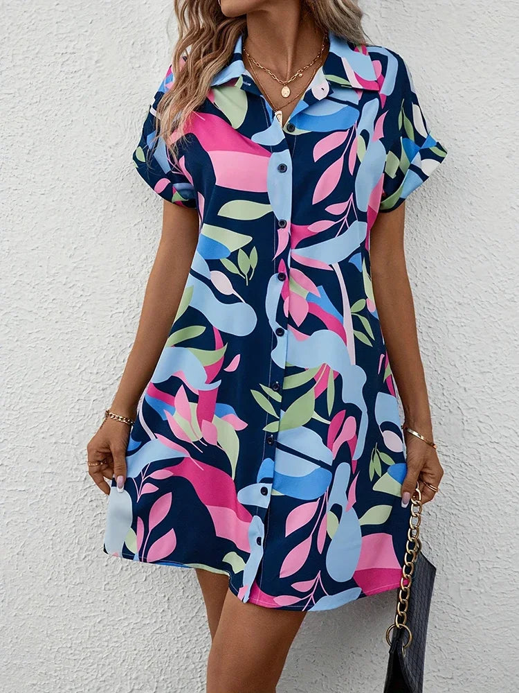 Comfortable Short Sleeve Mini Dress Sweet Flower  Fashion Women Dress