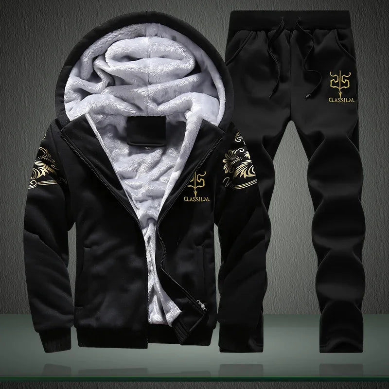 Men's autumn and winter sports set hooded casual cardigan jacket outdoor thickened warm sport