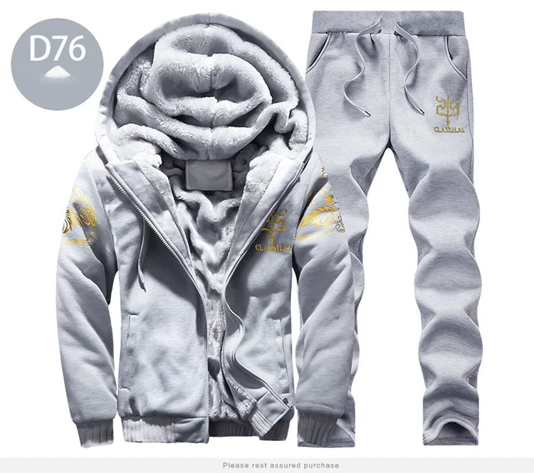 Men's autumn and winter sports set hooded casual cardigan jacket outdoor thickened warm sport