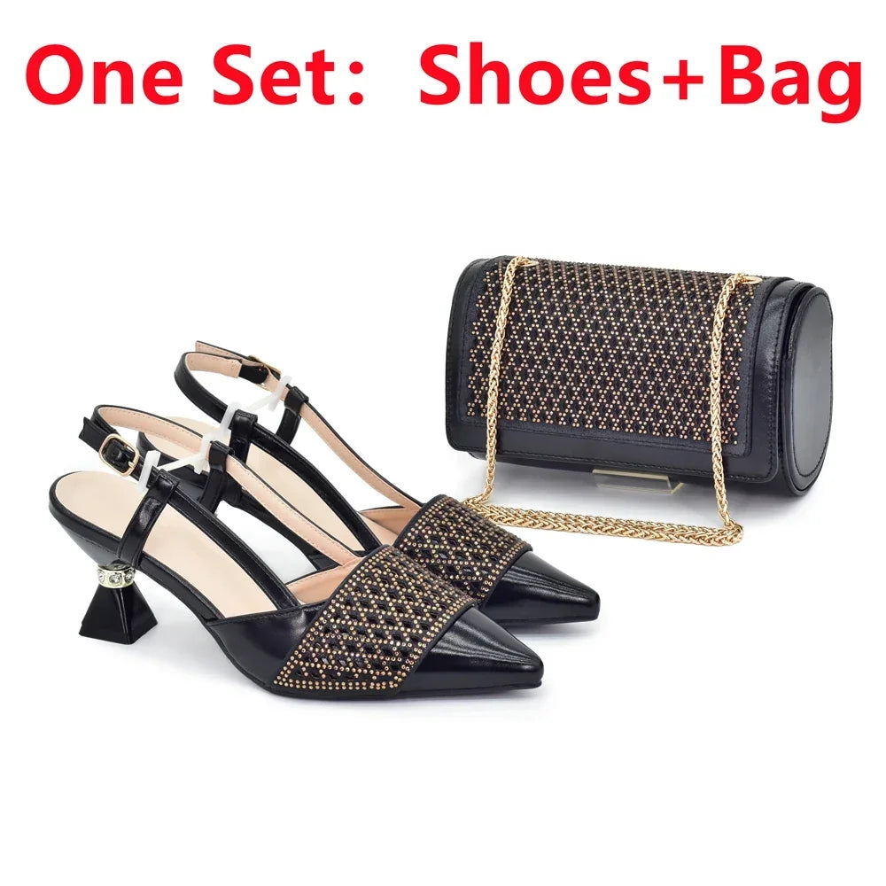 New Arrival Women Italian Shoes and Matching Bags Sets Decorated